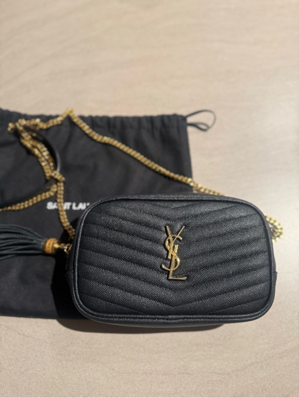 Saint Laurent Black Min Lou Camera Crossbody with Gold Hardware